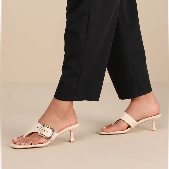 Lulus Meline Bone Thong Buckle Slide Sandals White Size 10 - Picture 4 of 9